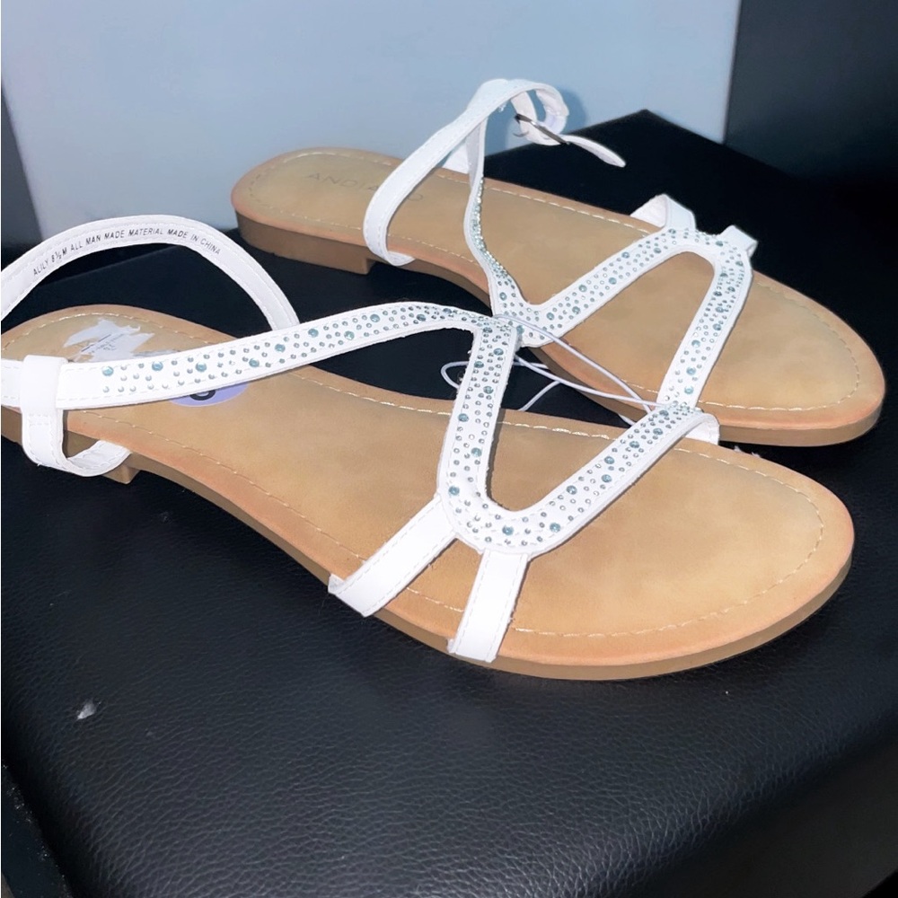 Andiamo White Rhinestone Sandals